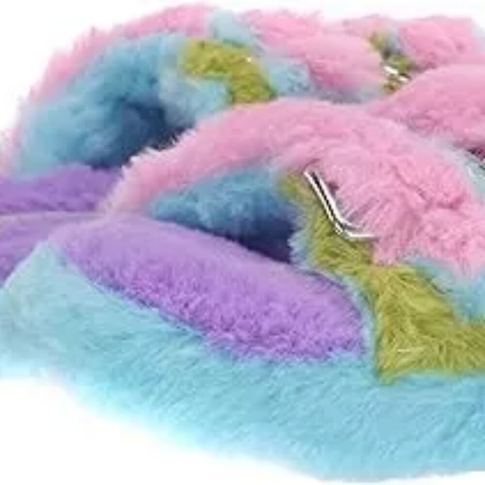 Steve Madden Kids Jaround Multi Slipper Double Buckle Plush Faux Fur Slip-On NIB